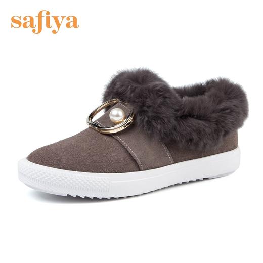 【最后1天】【下架清仓甩卖】商场同款 |safiya索菲娅秋冬牛皮兔毛珠饰保暖羊毛里舒适低跟女单鞋SF74112007 商品图2