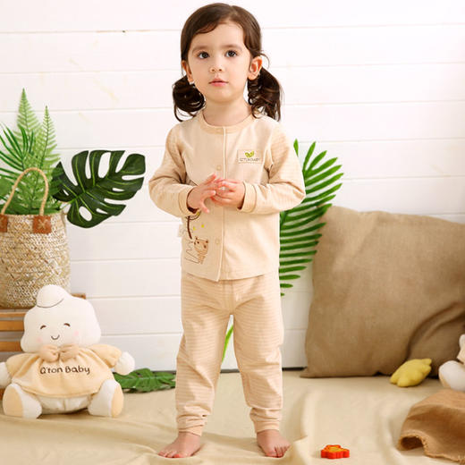 棉果果春秋款新疆彩棉男童女童纯棉汗布上衣+裤子对开套装M101304118009 商品图0