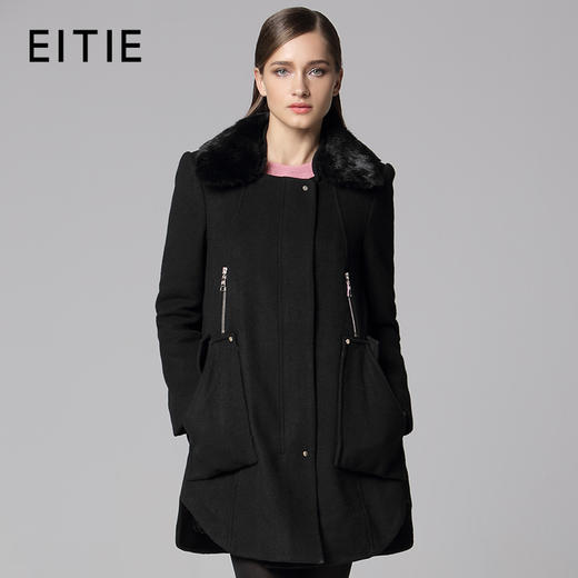 EITIE爱特爱秋季时尚百搭纯色通勤毛领口袋毛呢大衣女5014739 商品图0