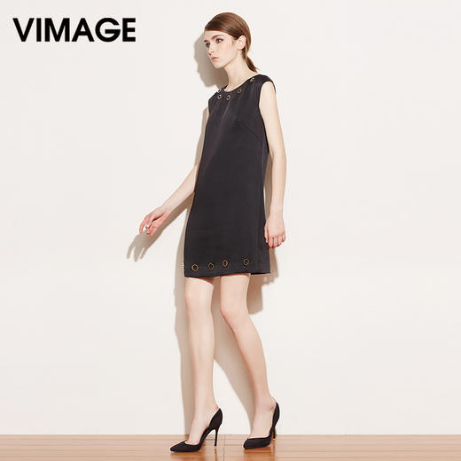 VIMAGE纬漫纪夏季新款女装连衣裙中年圆领宽松显瘦直筒裙子V507031 商品图1