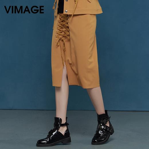 VIMAGE纬漫纪专柜春秋女装欧洲站绑带装饰百搭半裙中裙V606228 商品图3