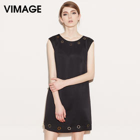 VIMAGE纬漫纪夏季新款女装连衣裙中年圆领宽松显瘦直筒裙子V507031