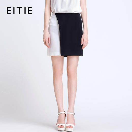 EITIE女装夏装通勤简约收腰拼色百搭包臀半裙短裙女3906616 商品图0