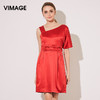 VIMAGE纬漫纪夏季新款斜领吊带褶皱拼接短袖A字裙连衣裙女夏V507104 商品缩略图1