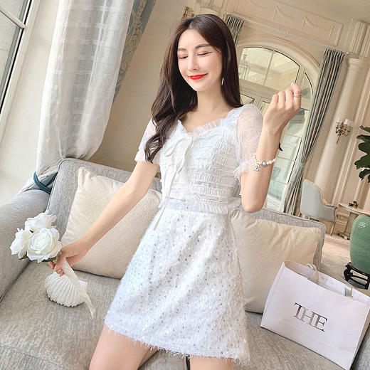 【清仓非质量问题不退换】张心子套装女2020新款夏名媛亮片网纱上衣裙子两件套洋气减龄时尚063022 商品图3