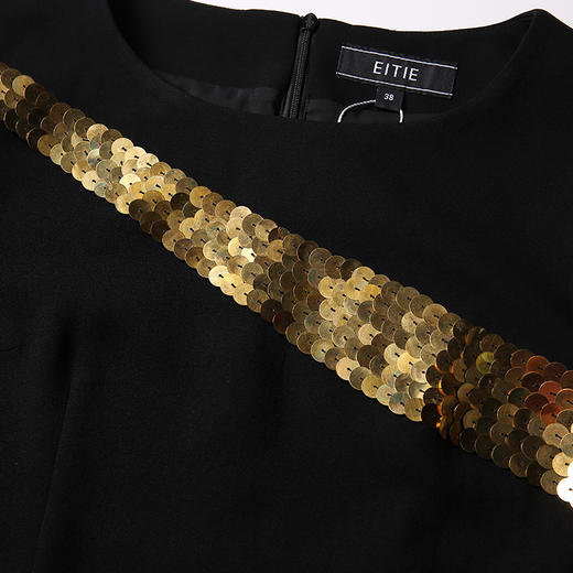 EITIE爱特爱秋季款时尚亮片拼接修身高腰七分袖连衣裙5207932 商品图2