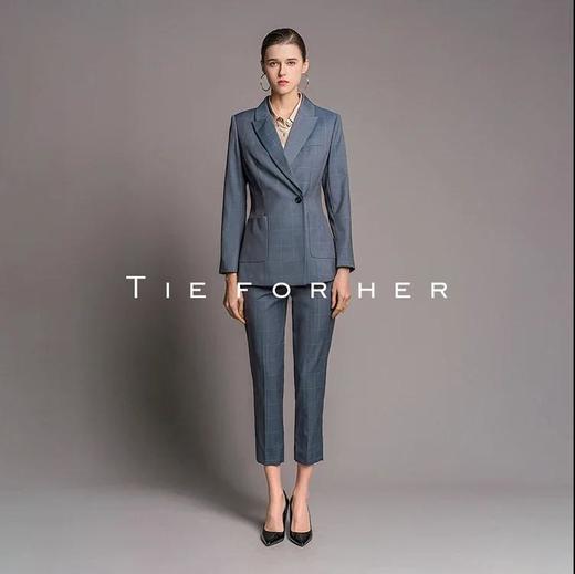 20LUX42莫兰迪蓝格纹双排扣西装两件套 商品图0