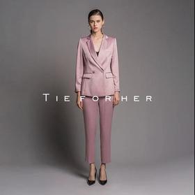 20SSDU264嫣然粉缎面双排扣西装两件套