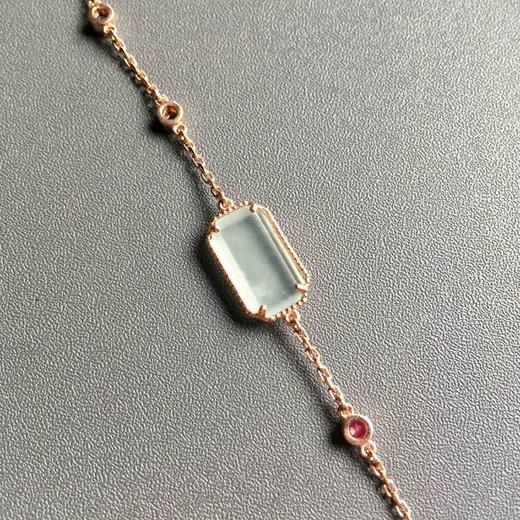 高冰种翡翠方形祖母绿切割多彩宝石手链18k玫瑰金镶嵌 商品图4