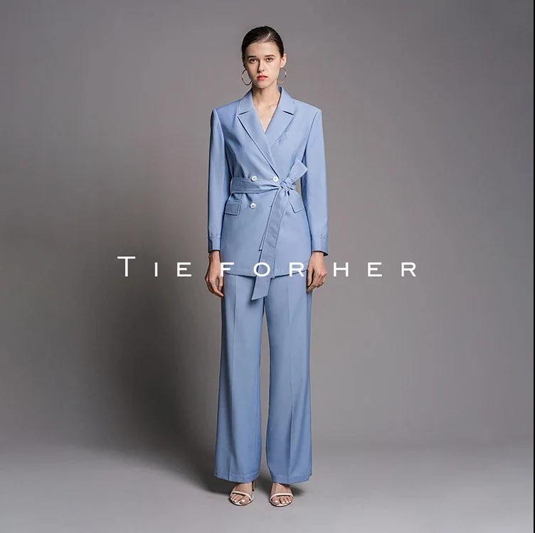 20SSDU253马卡龙蓝绑带西装两件套