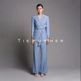 20SSDU253马卡龙蓝绑带西装两件套