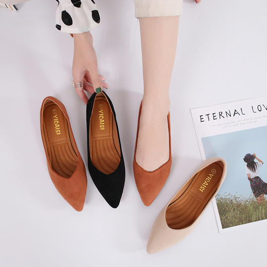 ASB-19-YCS-1688-3平底尖头简约百搭绒面单鞋 商品图0