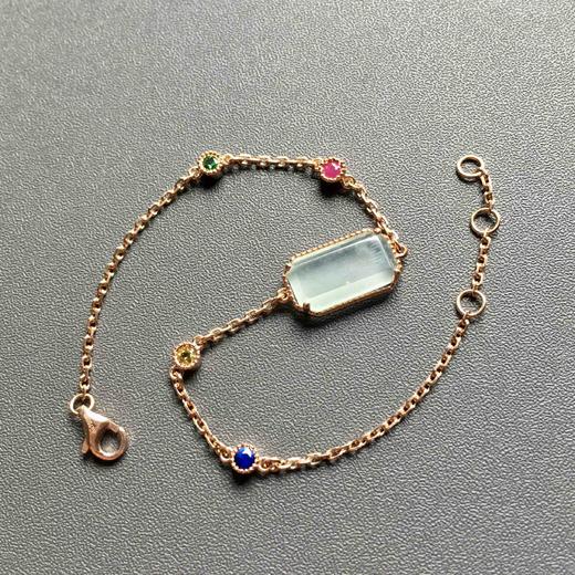 高冰种翡翠方形祖母绿切割多彩宝石手链18k玫瑰金镶嵌 商品图2