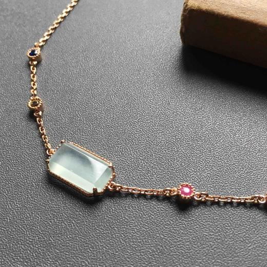 高冰种翡翠方形祖母绿切割多彩宝石手链18k玫瑰金镶嵌 商品图1