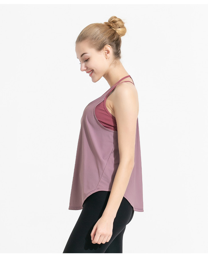 fs199x梵美人孕妇瑜伽服背心含胸垫锦纶氨纶梅洛红拼藕粉