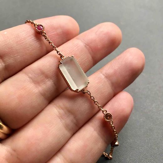 高冰种翡翠方形祖母绿切割多彩宝石手链18k玫瑰金镶嵌 商品图6