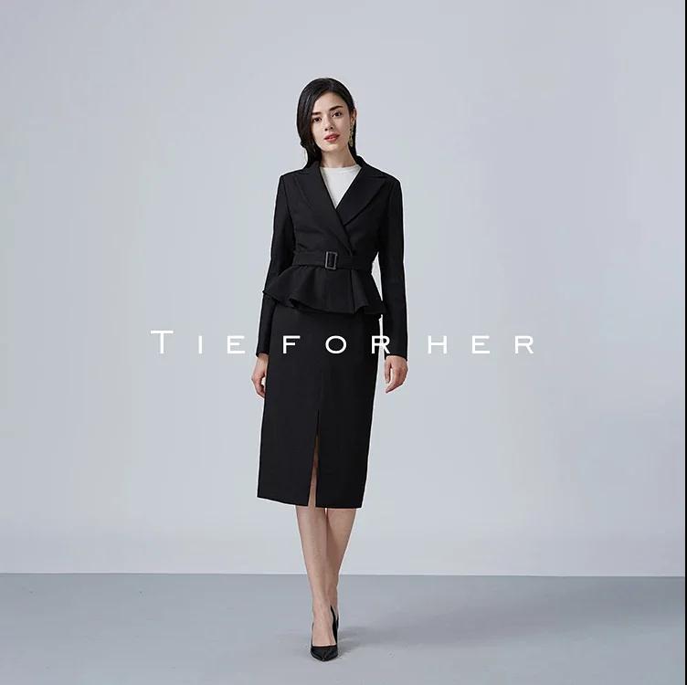 19AWDU239B人字纹黑短款西装半裙两件套