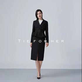 19AWDU239B人字纹黑短款西装半裙两件套