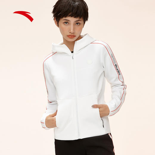 安踏女士卫衣开衫外套女夏季新潮流时尚休闲服连帽针织运动上衣