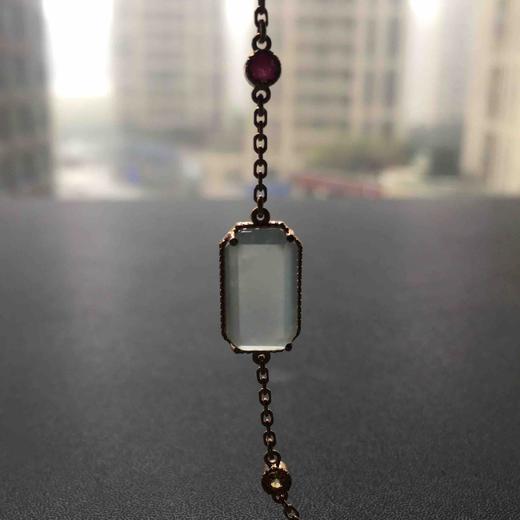 高冰种翡翠方形祖母绿切割多彩宝石手链18k玫瑰金镶嵌 商品图7