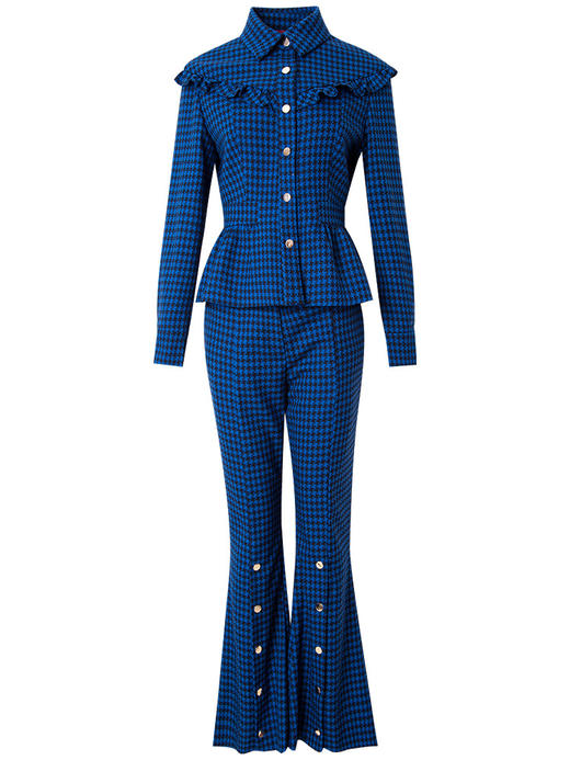 FMY-27243新款显瘦喇叭长裤格子外套两件套 商品图1