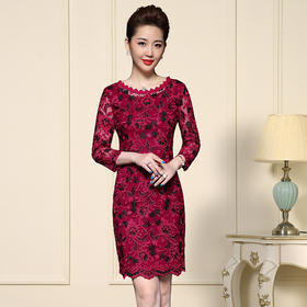 JS-XL8061新款婚宴婚礼喜庆红色喜婆婆气质水溶花网纱刺绣包臀裙