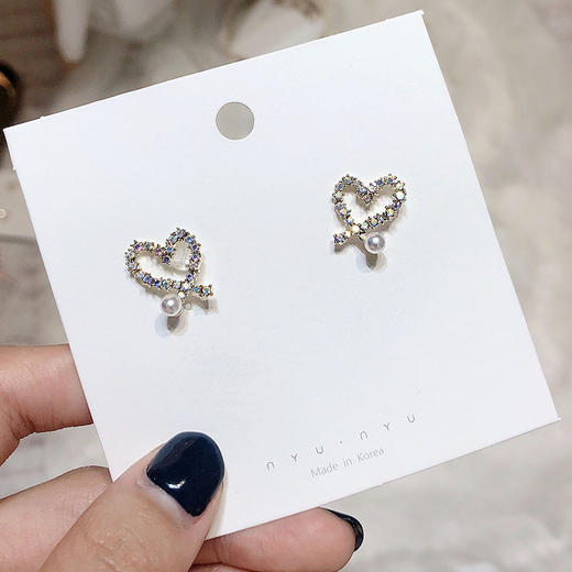 银针镶钻时尚饰品爱心交叉耳钉精致耳环耳饰 商品图2