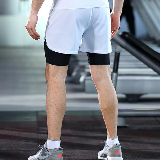 运动裤男双层高弹紧身网布健身裤假两件速干跑步短裤