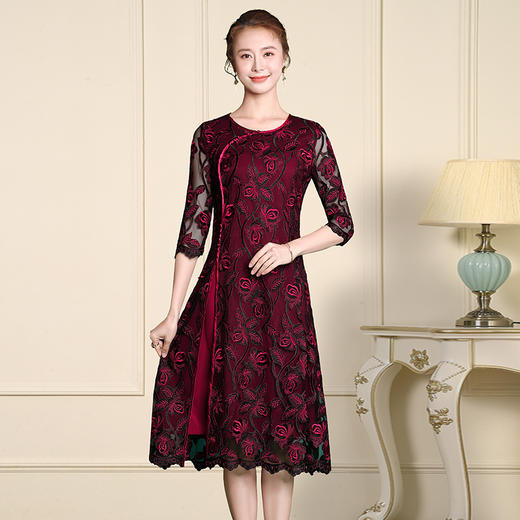 JS-CL8370新款大码优雅气质中老年40-50岁妈妈装连衣裙 商品图1