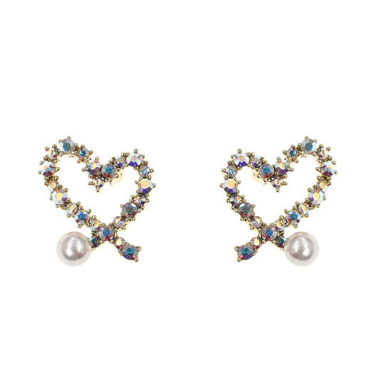 银针镶钻时尚饰品爱心交叉耳钉精致耳环耳饰 商品图4