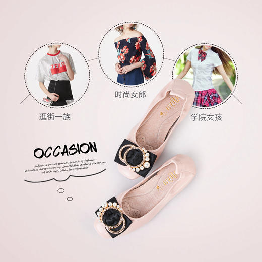 【领券优惠】商场同款 | 索菲娅浅口羊皮方头蝴蝶结女蛋卷鞋芭蕾舞鞋SF81111105 商品图5