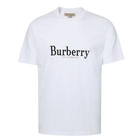 BURBERRY 巴宝莉 男士棉质字母刺绣徽标圆领短袖T恤 白色 8007830 A1464