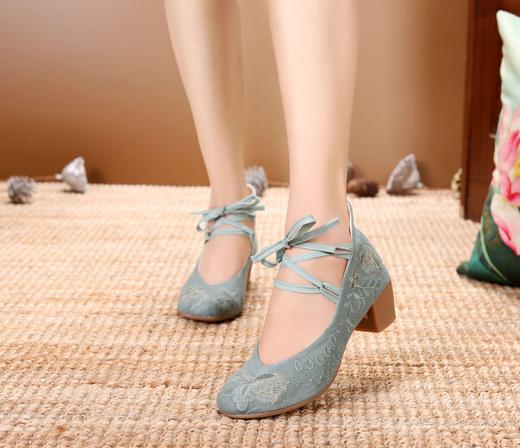 LTX-RM-13新款民族风方跟厚牛筋底系带浅口单鞋 商品图0