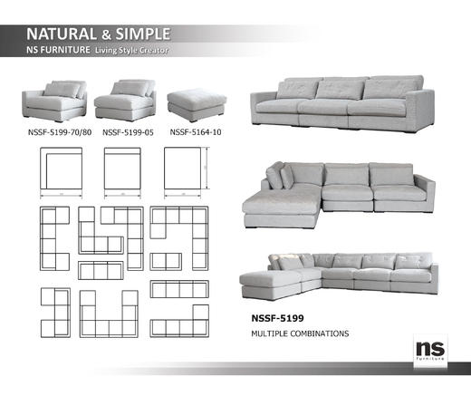 NS家居nsfurniture软包布艺多人位组合沙发NSSF-5199-70/05/80 商品图4