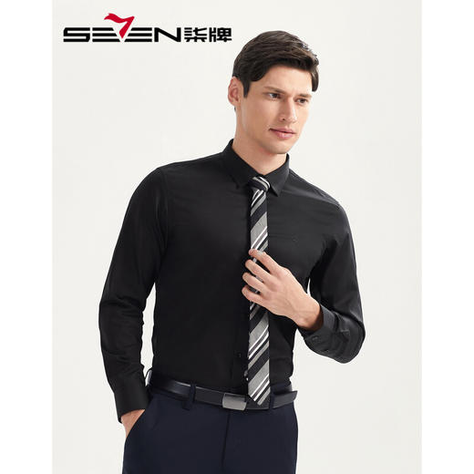 【特价】柒牌男装长袖衬衫男春新款商务衬衫纯棉免烫纯色正装修身	118A70290 商品图0