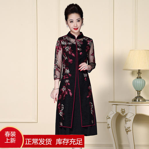 TZF-J-QL8117新款中国风改良旗袍连衣裙气质两件套TZF 商品图0