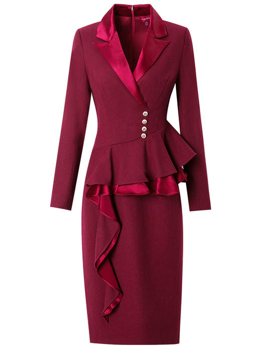 FMY-27270新款假两件荷叶边显瘦长袖OL西装裙 商品图1