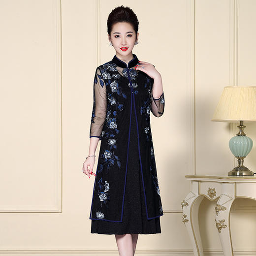 TZF-J-QL8117新款中国风改良旗袍连衣裙气质两件套TZF 商品图3