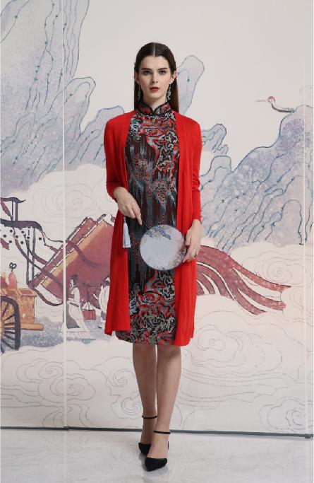 【伯妮斯茵】简约百搭中长款朱砂色、黛蓝色、石榴红色针织衫---丹青如黛--《洛神赋》1ED6018 商品图4