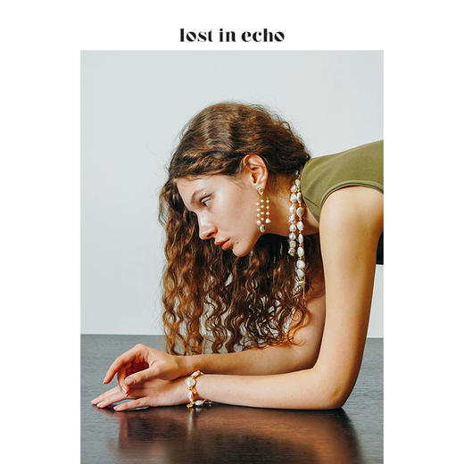 lost in echo金币耳钉搭配纽扣巴洛克异形珍珠流苏耳环 商品图3