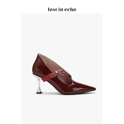 新年闪购lost in echo2020秋款不对称外空尖头高跟女鞋 酒红色漆皮时尚短筒女靴 商品图2