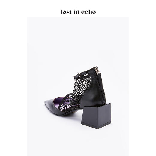 lost in echo黑色牛皮时尚方跟女鞋 简约弹力烫钻网中跟单鞋 商品图4