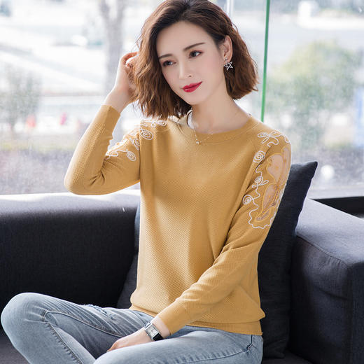 FCY-MS8872韩版宽松纯色圆领毛衣 商品图2