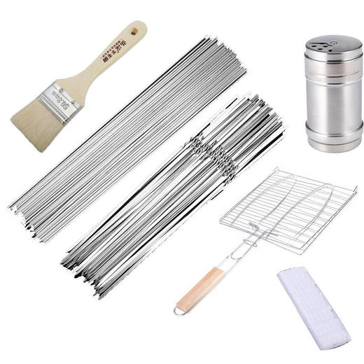 不锈钢烧烤签扁签户外羊肉串烤肉签子钢签铁签圆签全套工具 商品图6