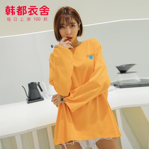 韩都衣舍2021新款女装春装韩版潮宽松上衣印花打底ins潮长袖T恤煜 商品图1