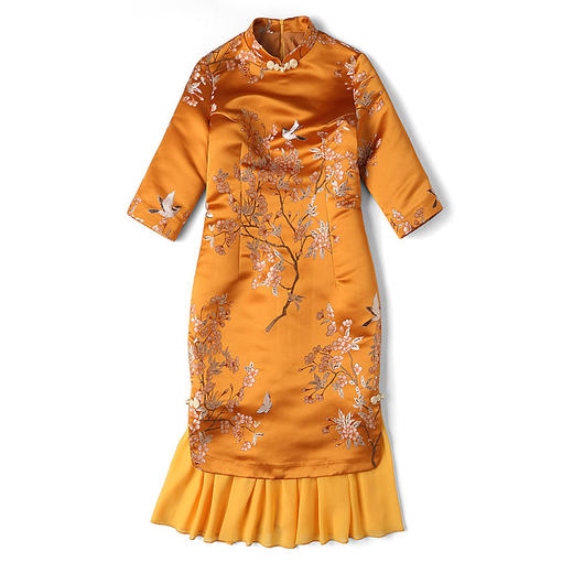 AYK-QF-191029精品时尚中袖提花拼接修身旗袍裙 商品图4