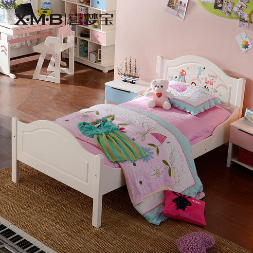 喜梦宝 实木床 单人床 儿童公主床 女孩 1米1.2米伸缩床 哆来咪 商品图1