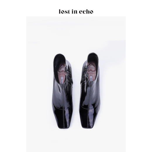 新年闪购lost in echo2020秋季方形水晶跟漆皮短靴 弹力方头银箔中跟时尚女靴女鞋 商品图3