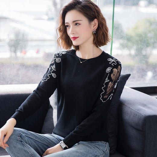 FCY-MS8872韩版宽松纯色圆领毛衣 商品图0