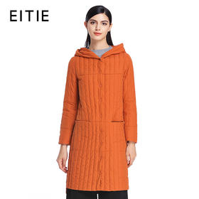 EITIE爱特爱女装冬季新款隐形口袋长款连帽羽绒服防寒外套5611304